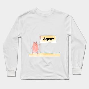 Agent. Profession, work, job. Cat shows a banner with the inscription. Watercolor illustration. A gift for a professional. Long Sleeve T-Shirt